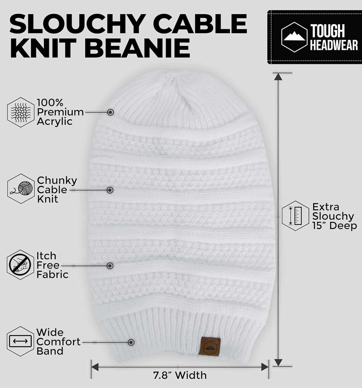 imageTough Headwear Slouchy Beanie Hats for Women Oversized Mens Beanie Hat Knitted Beanie Running Gear for MenWomens Fall HatWhite