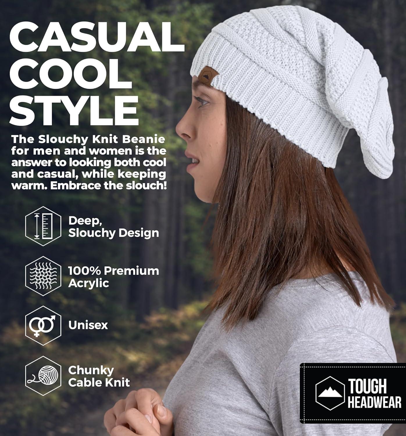 imageTough Headwear Slouchy Beanie Hats for Women Oversized Mens Beanie Hat Knitted Beanie Running Gear for MenWomens Fall HatWhite