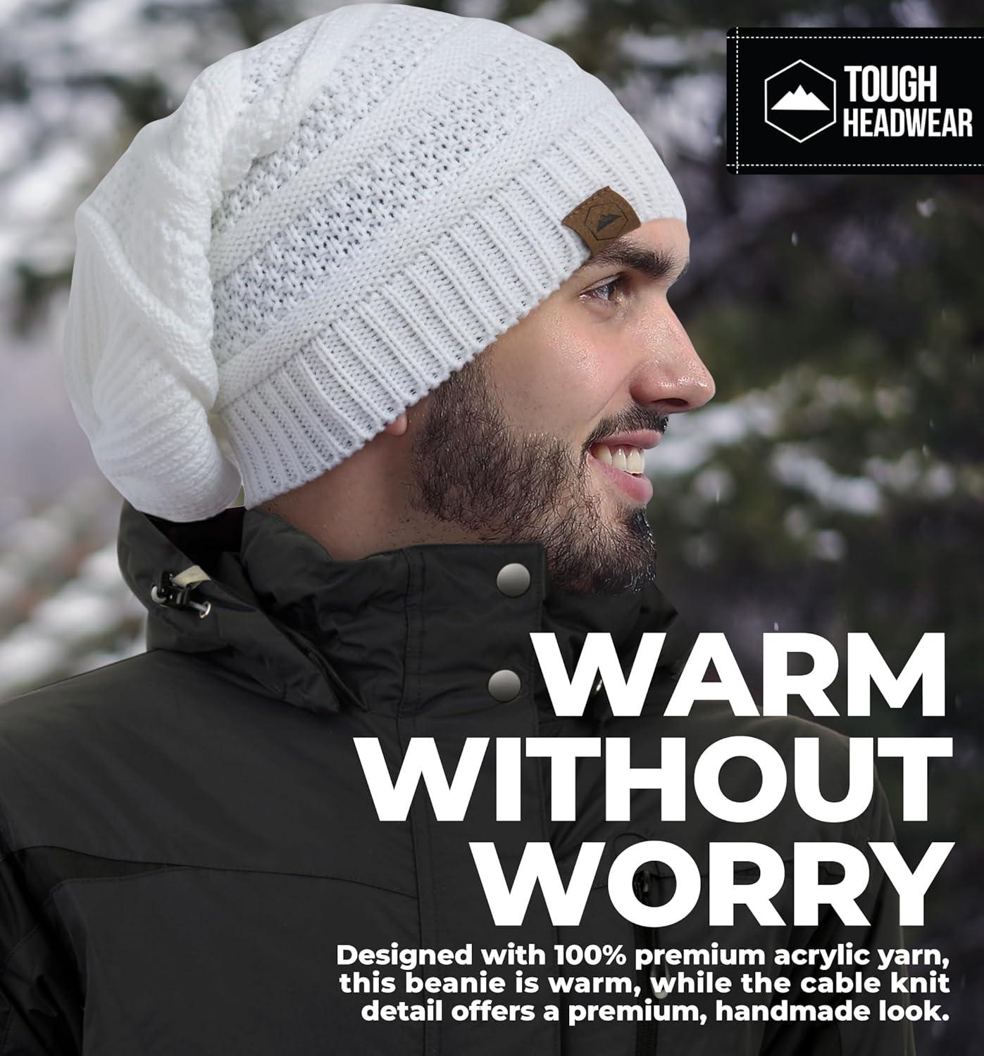 imageTough Headwear Slouchy Beanie Hats for Women Oversized Mens Beanie Hat Knitted Beanie Running Gear for MenWomens Fall HatWhite