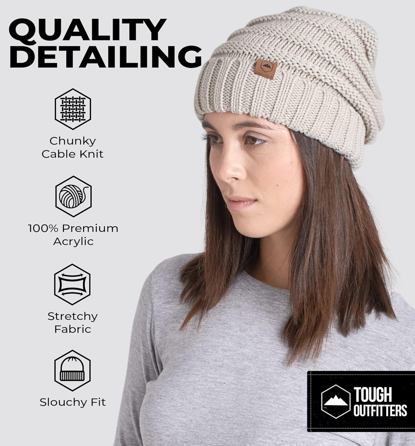 imageTough Headwear Slouchy Beanie Winter Hat for Women  Slouch Oversized Cable Knit Hats  Cold Weather Warm Chunky Knitted Cap