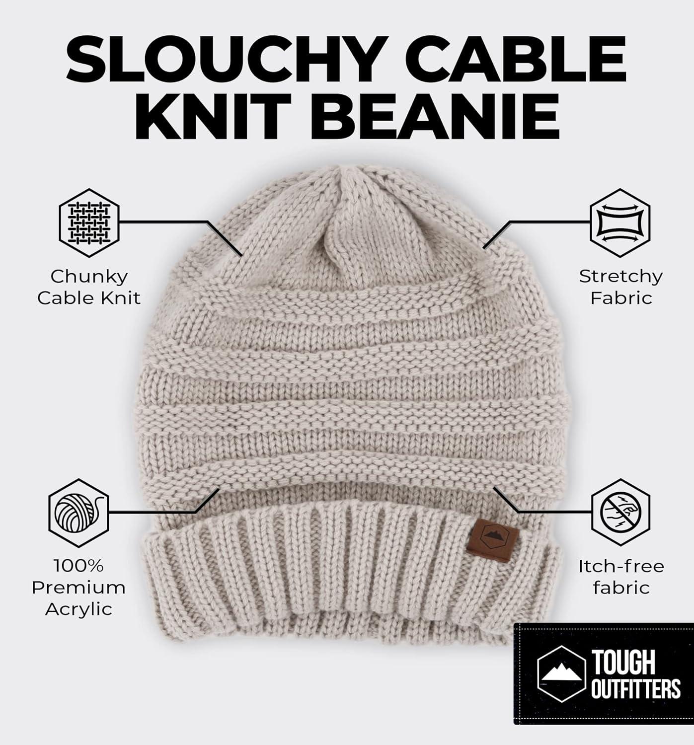 imageTough Headwear Slouchy Beanie Winter Hat for Women  Slouch Oversized Cable Knit Hats  Cold Weather Warm Chunky Knitted Cap