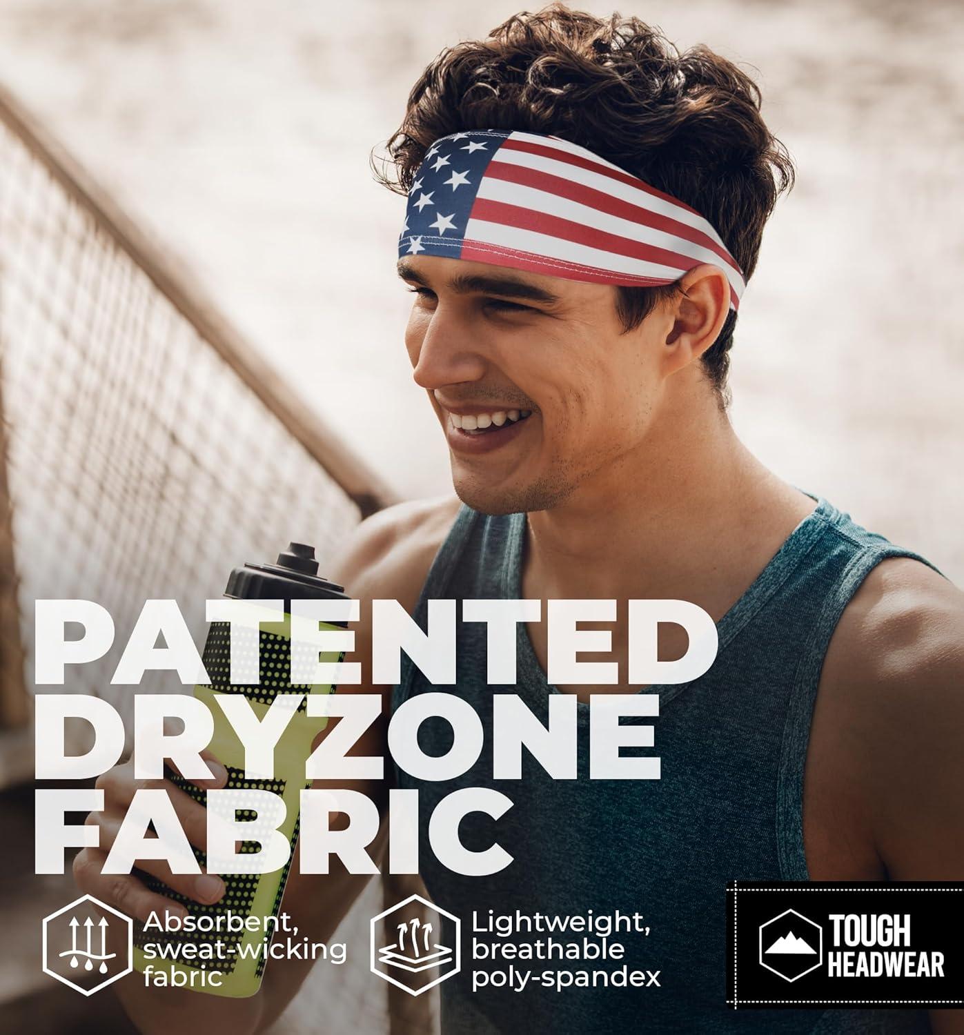 imageTough Headwear Sport Headbands for Men  Workout Headbands for Women  Running Headband Tennis Athletic Sweatband3 Classic US Flag