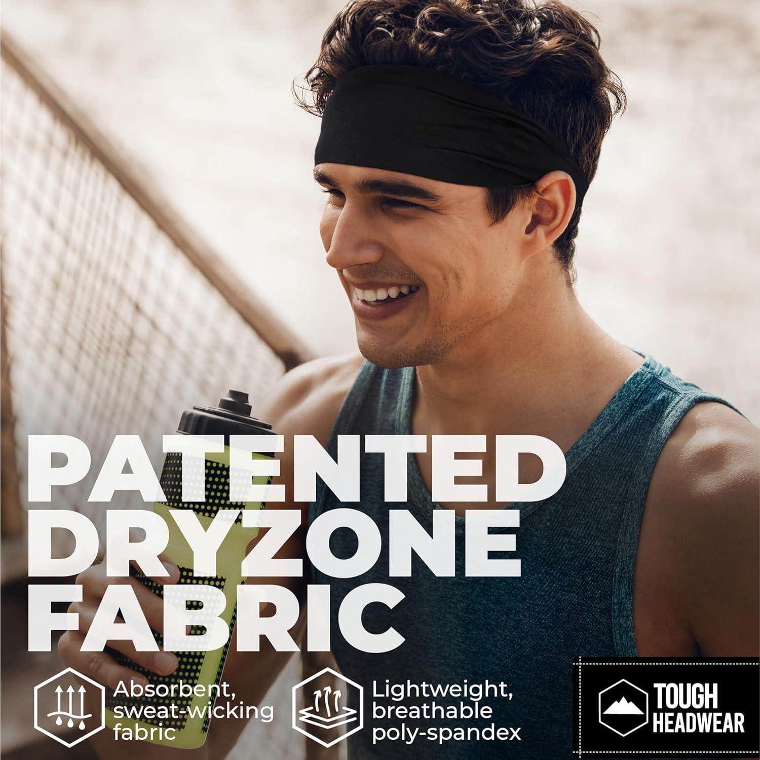 imageTough Headwear Sport Headbands for Men  Workout Headbands for Women  Running Headband Tennis Athletic SweatbandBlack 5