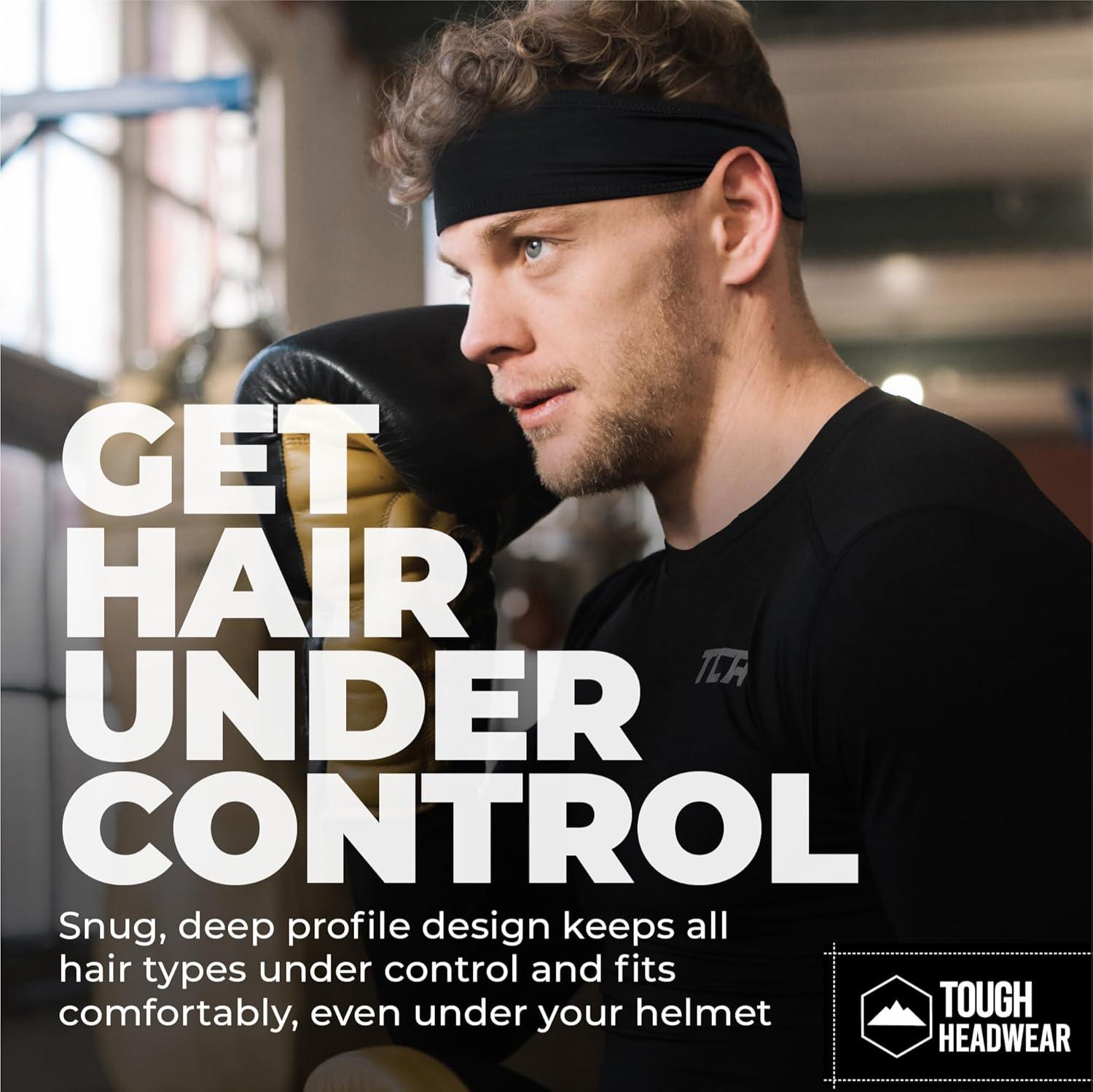 imageTough Headwear Sport Headbands for Men  Workout Headbands for Women  Running Headband Tennis Athletic SweatbandBlack 5