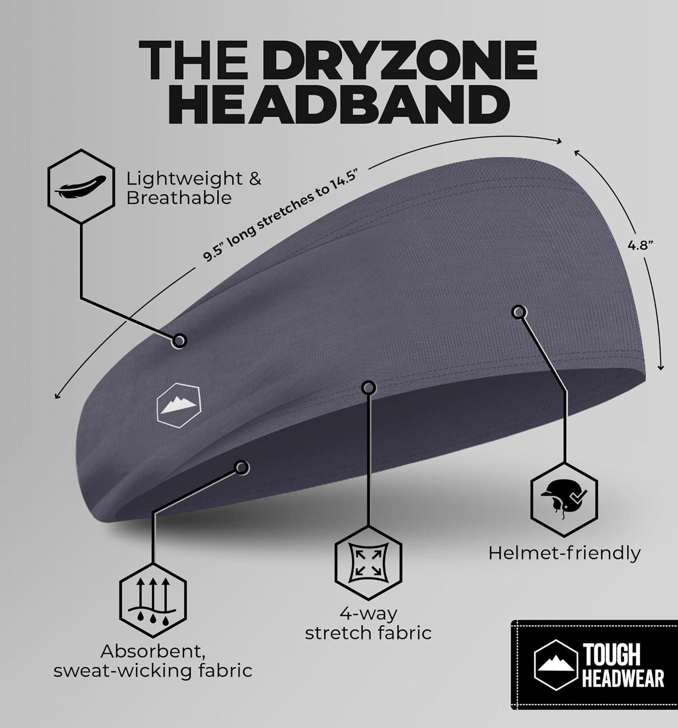 imageTough Headwear Sport Headbands for Men  Workout Headbands for Women  Running Headband Tennis Athletic SweatbandDark Gray