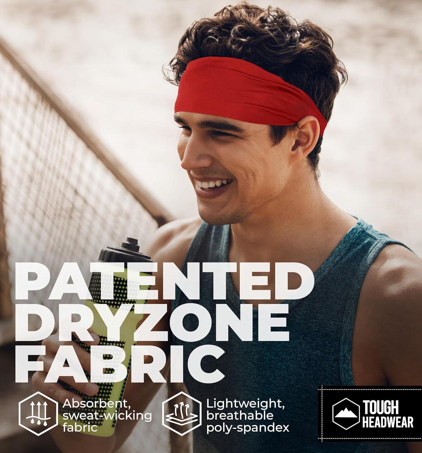 imageTough Headwear Sport Headbands for Men  Workout Headbands for Women  Running Headband Tennis Athletic SweatbandRed