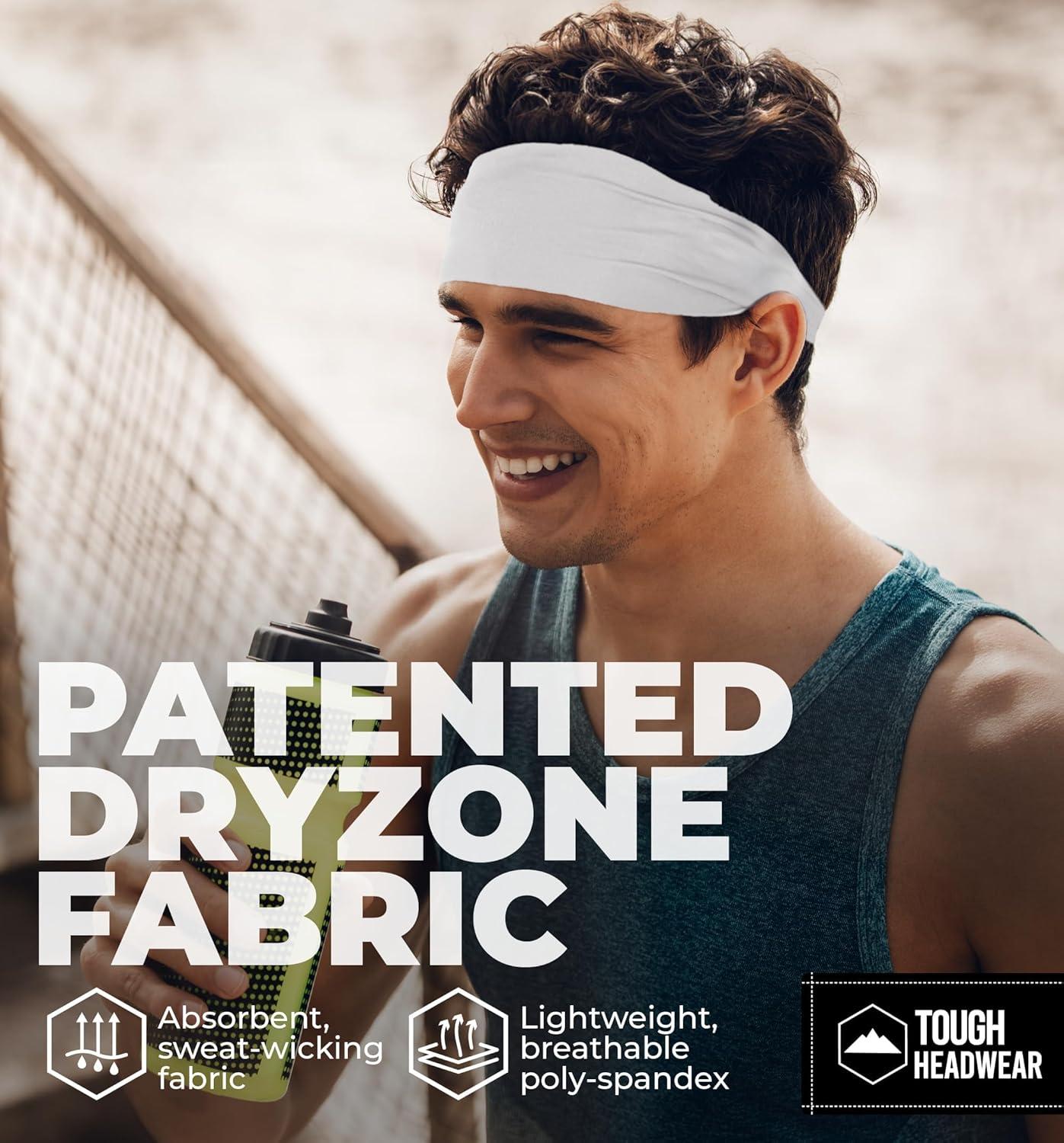 imageTough Headwear Sport Headbands for Men  Workout Headbands for Women  Running Headband Tennis Athletic SweatbandWhite