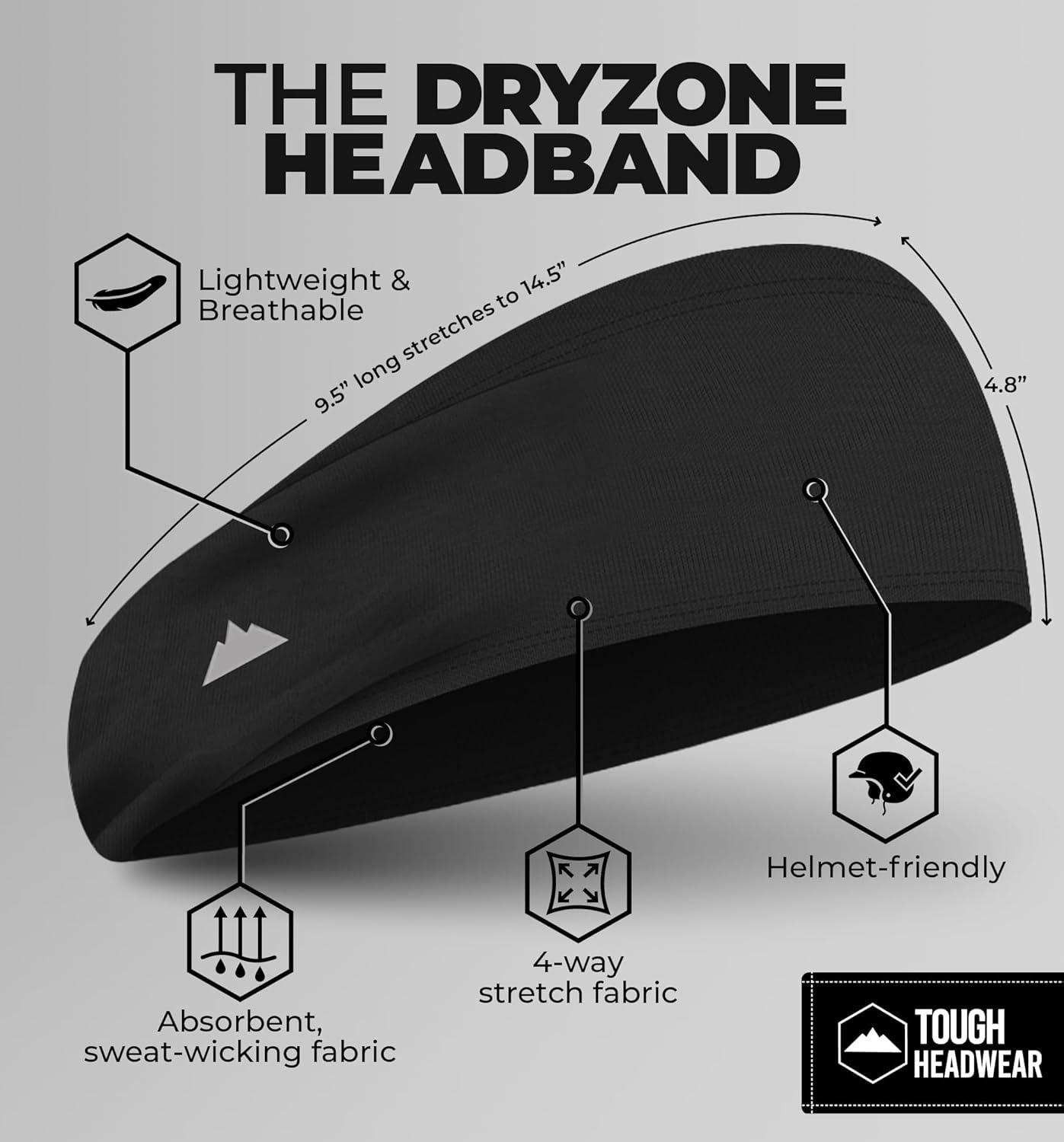 imageTough Headwear Sport Headbands for Men  Workout Headbands for Women  Running Headband Tennis Athletic Sweatbandblack