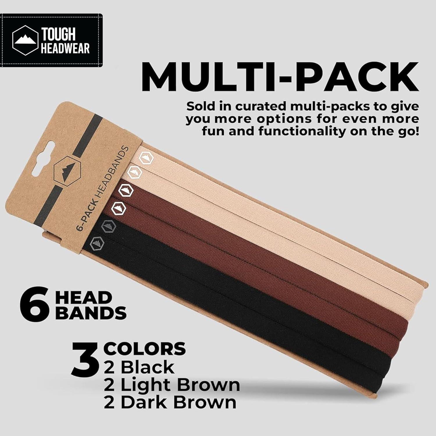 imageTough Headwear Thin Elastic Headbands for Men  Sports Hair Head Band for Women ampamp Men  Non Slip Mens Workout Headband  Running or Soccer Headband  6PackBlack  Light Brown  Dark Brown