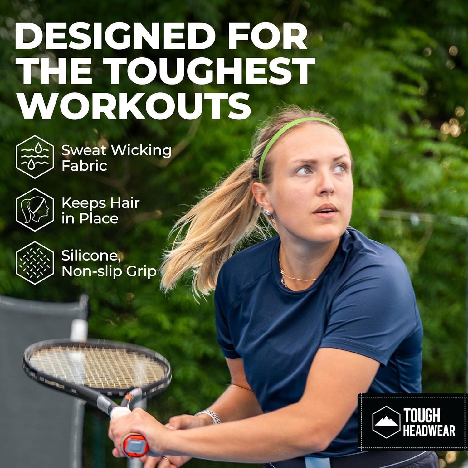 imageTough Headwear Thin Elastic Headbands for Men  Sports Hair Head Band for Women ampamp Men  Non Slip Mens Workout Headband  Running or Soccer Headband  6PackBlack  Gray  Yellow