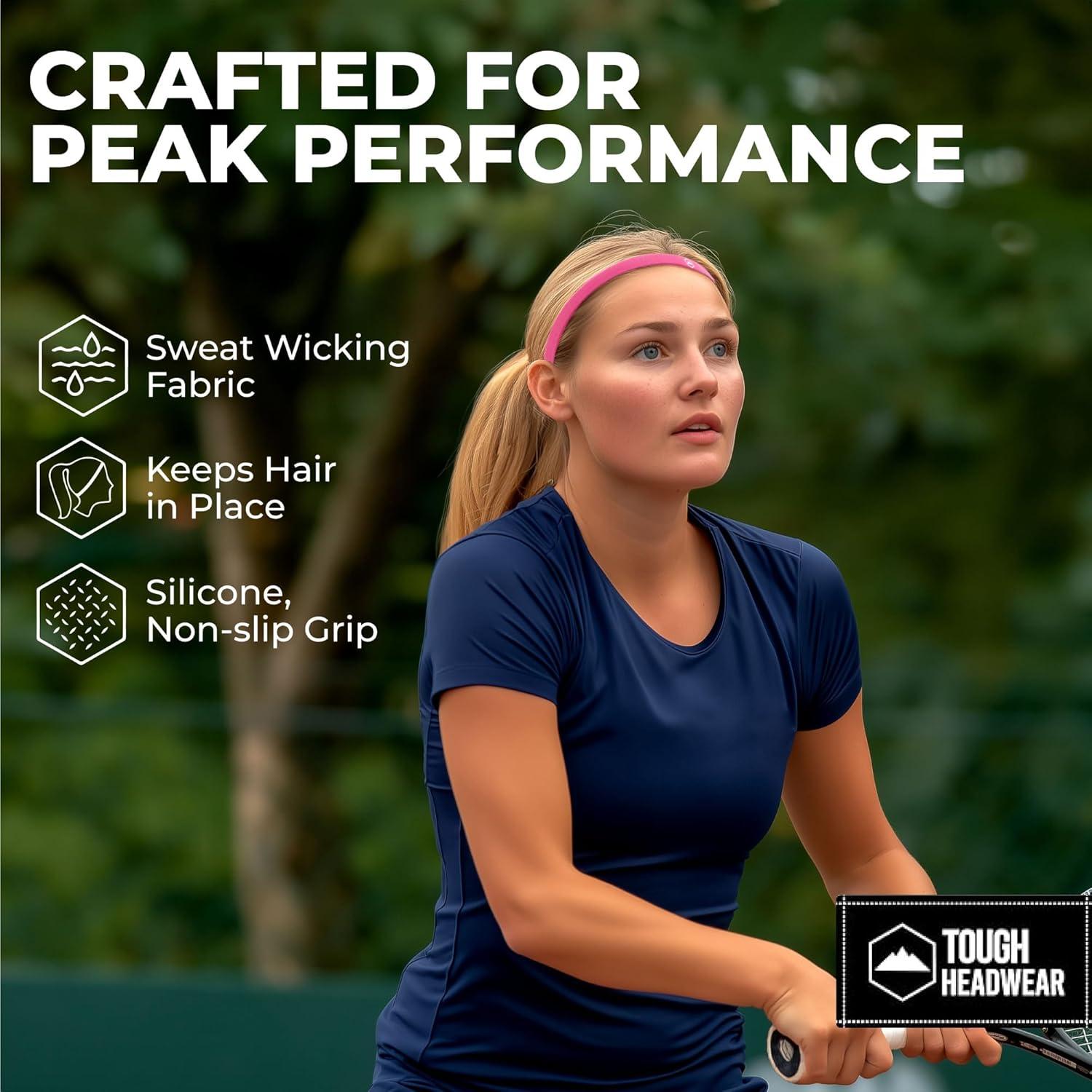 imageTough Headwear Thin Elastic Headbands for Men  Sports Hair Head Band for Women ampamp Men  Non Slip Mens Workout Headband  Running or Soccer Headband  6Packpink