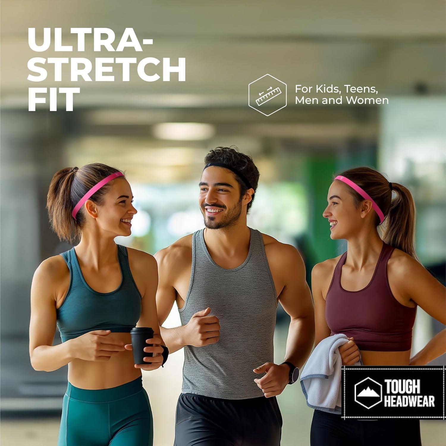 imageTough Headwear Thin Elastic Headbands for Men  Sports Hair Head Band for Women ampamp Men  Non Slip Mens Workout Headband  Running or Soccer Headband  6Packpink