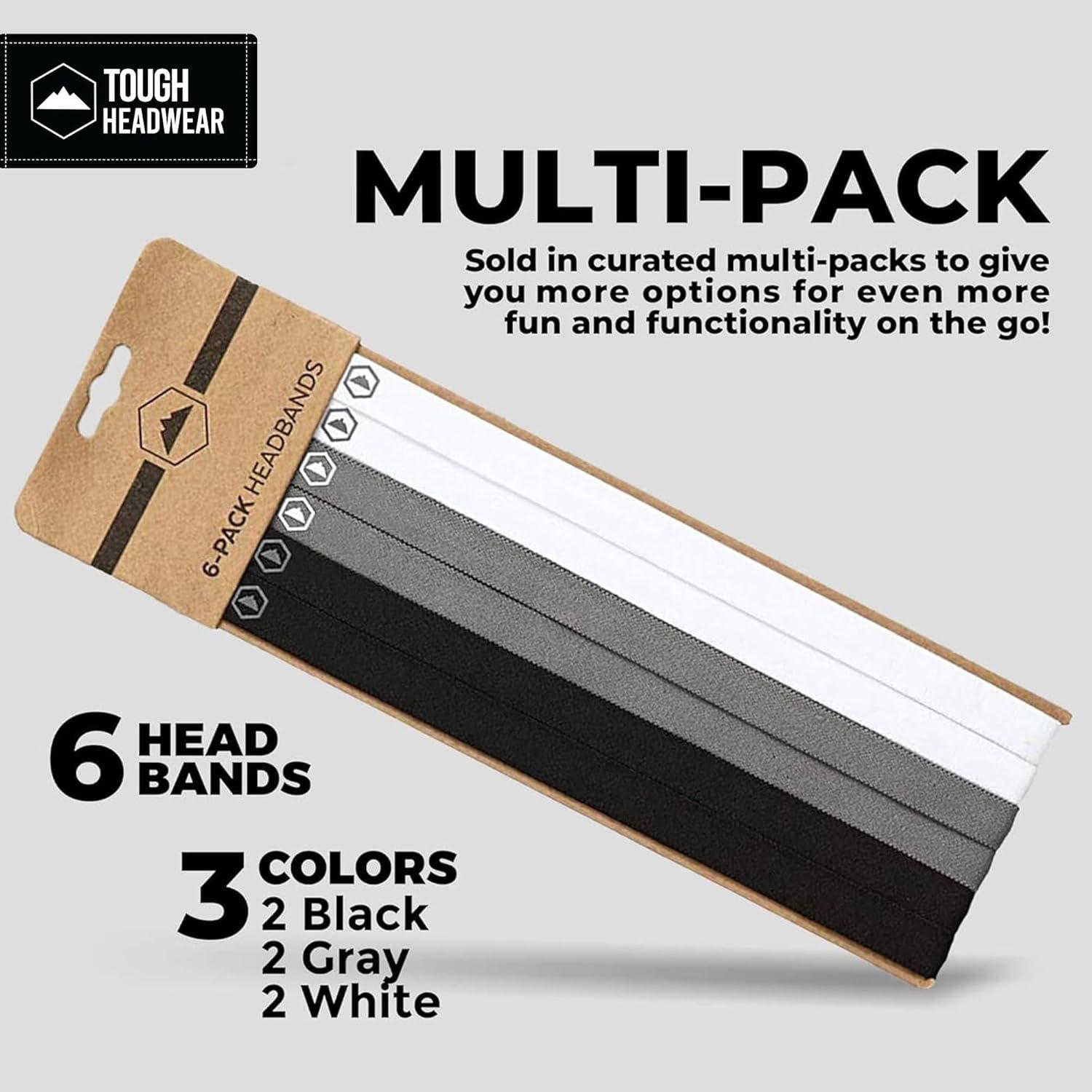 imageTough Headwear Thin Elastic Headbands for Men  Sports Hair Head Band for Women ampamp Men  Non Slip Mens Workout Headband  Running or Soccer Headband  6PackBGW