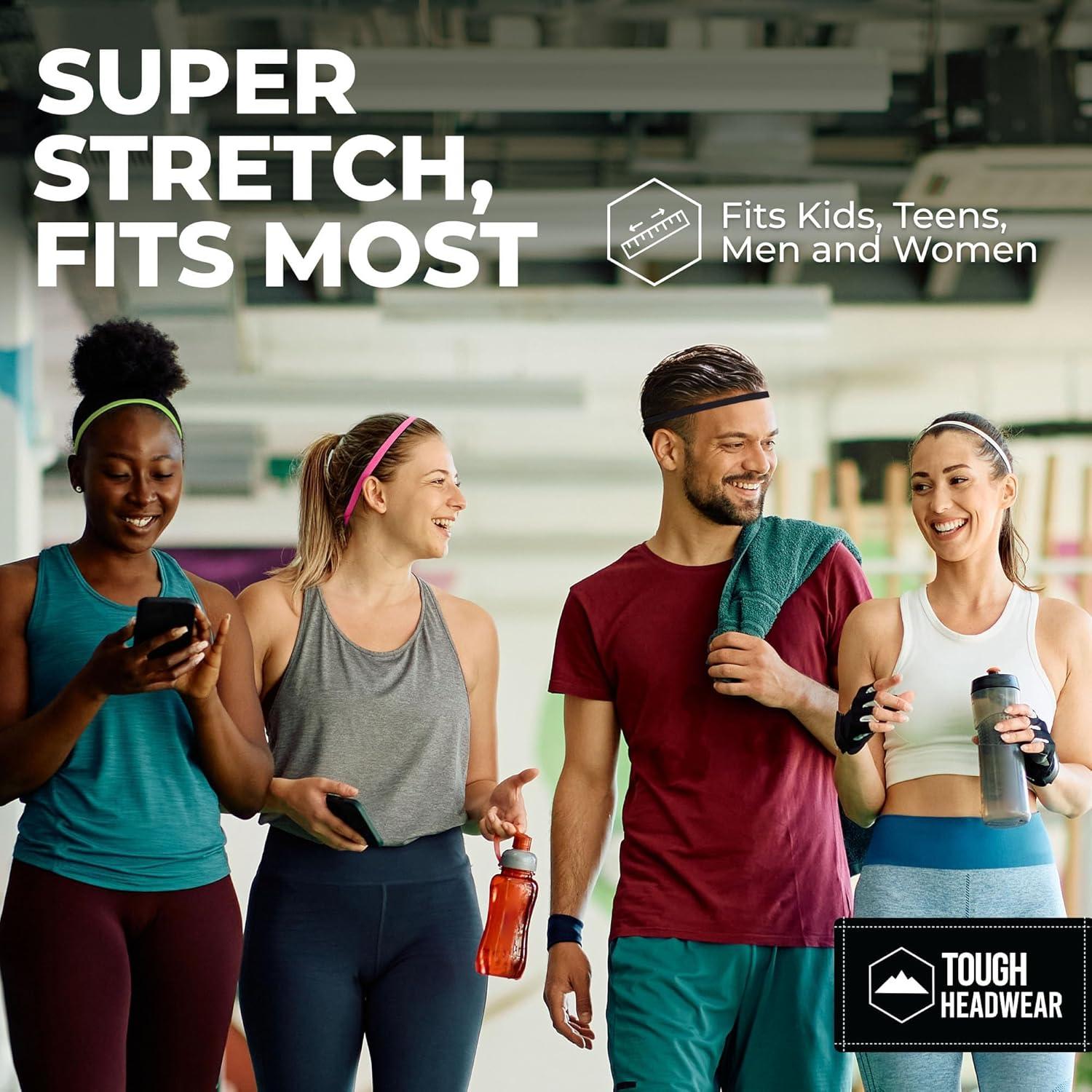 imageTough Headwear Thin Elastic Headbands for Men  Sports Hair Head Band for Women ampamp Men  Non Slip Mens Workout Headband  Running or Soccer Headband  6PackBlack  6