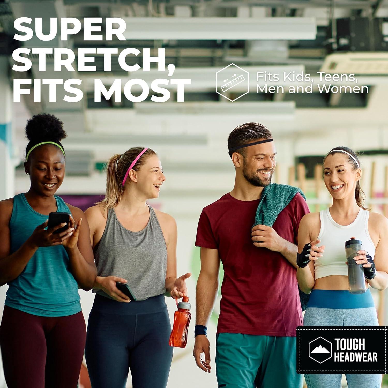 imageTough Headwear Thin Elastic Headbands for Men  Sports Hair Head Band for Women ampamp Men  Non Slip Mens Workout Headband  Running or Soccer Headband  6PackBlack  Camo