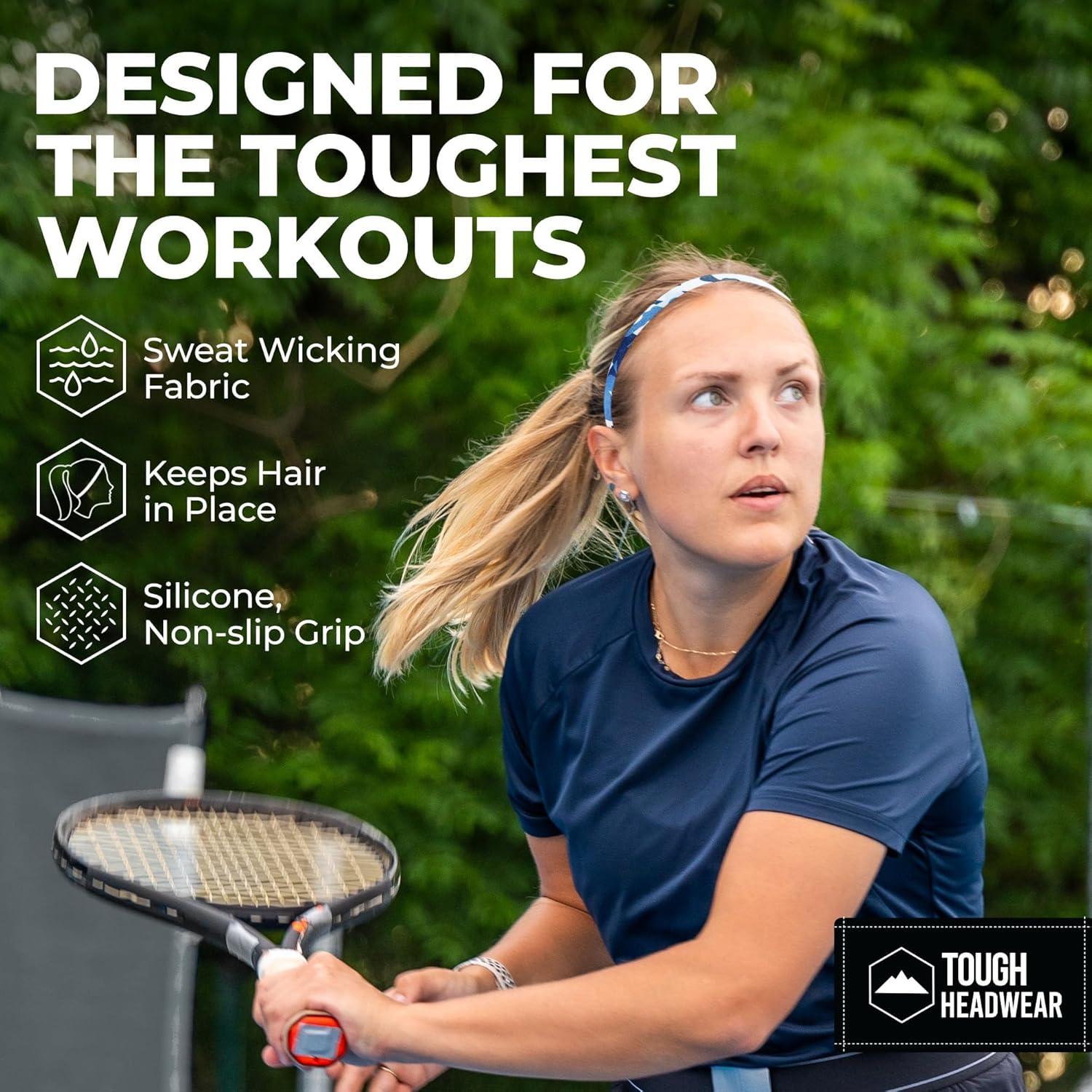 imageTough Headwear Thin Elastic Headbands for Men  Sports Hair Head Band for Women ampamp Men  Non Slip Mens Workout Headband  Running or Soccer Headband  6PackBlack  Camo