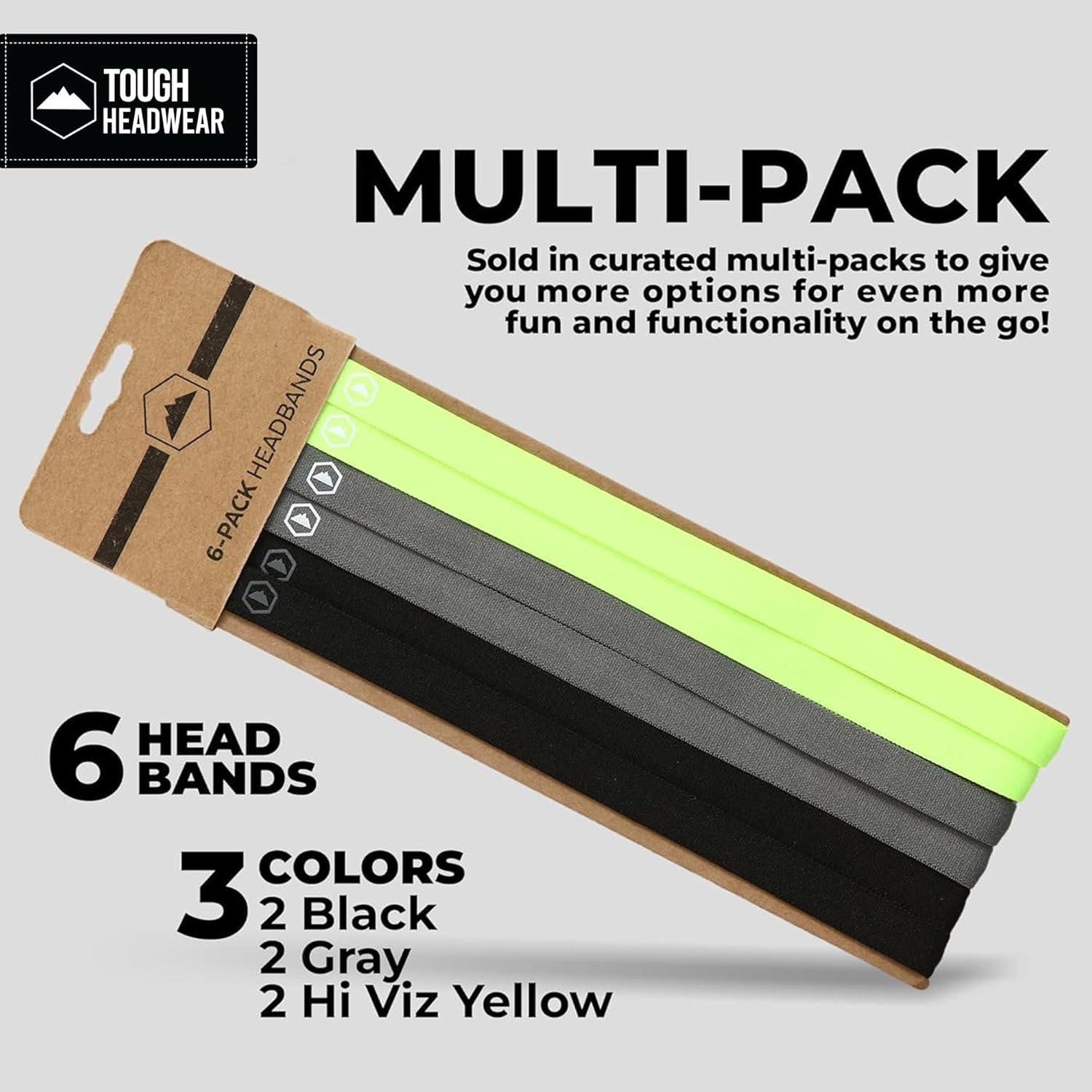 imageTough Headwear Thin Elastic Headbands for Men  Sports Hair Head Band for Women ampamp Men  Non Slip Mens Workout Headband  Running or Soccer Headband  6PackBlack  Gray  Yellow