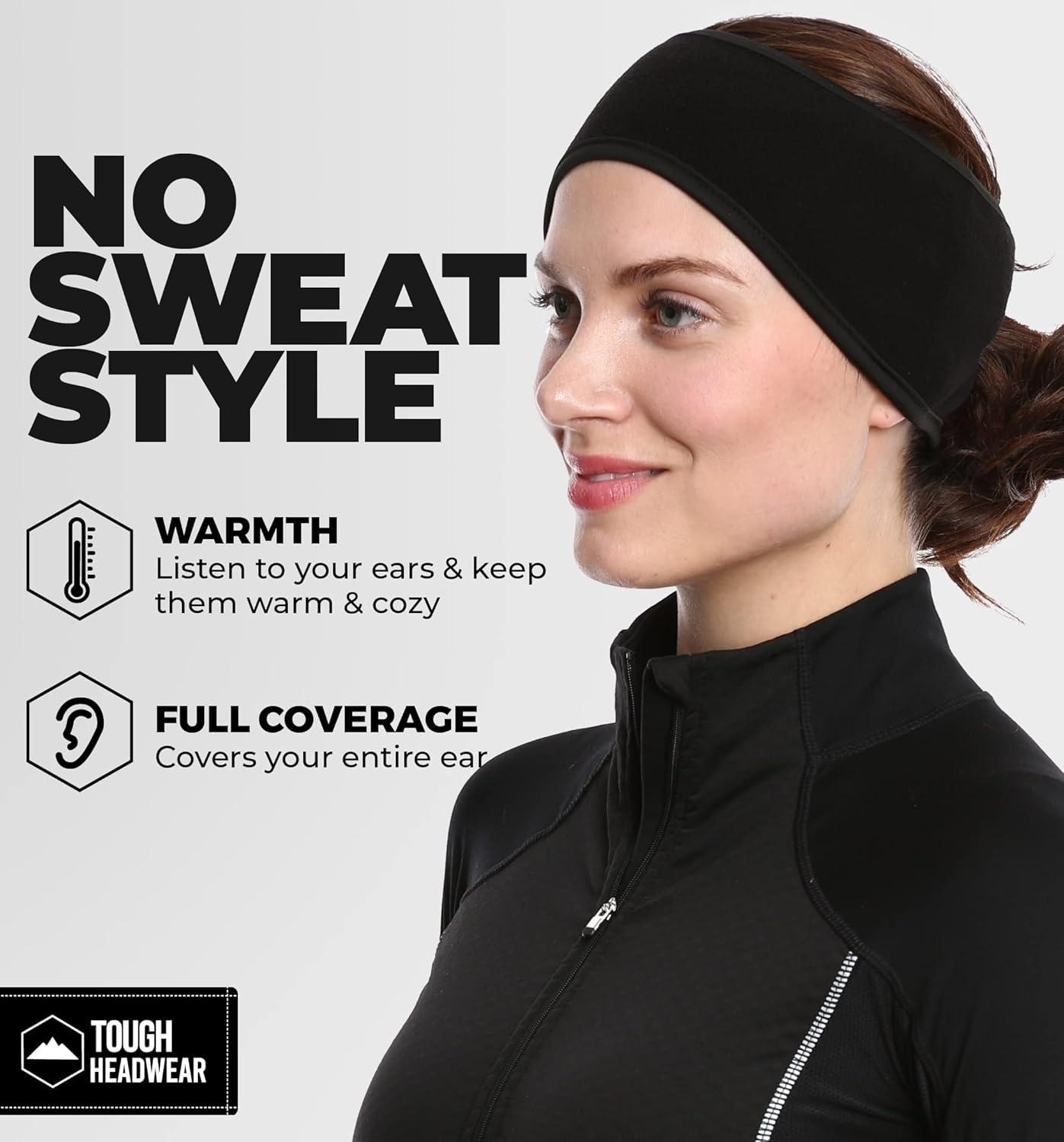 imageTough Headwear Winter Headbands for Women  Ear Warmers  Ear Muffs for Winter  Fleece Headband for Men ampamp Women for Cold WeatherPonytail Black