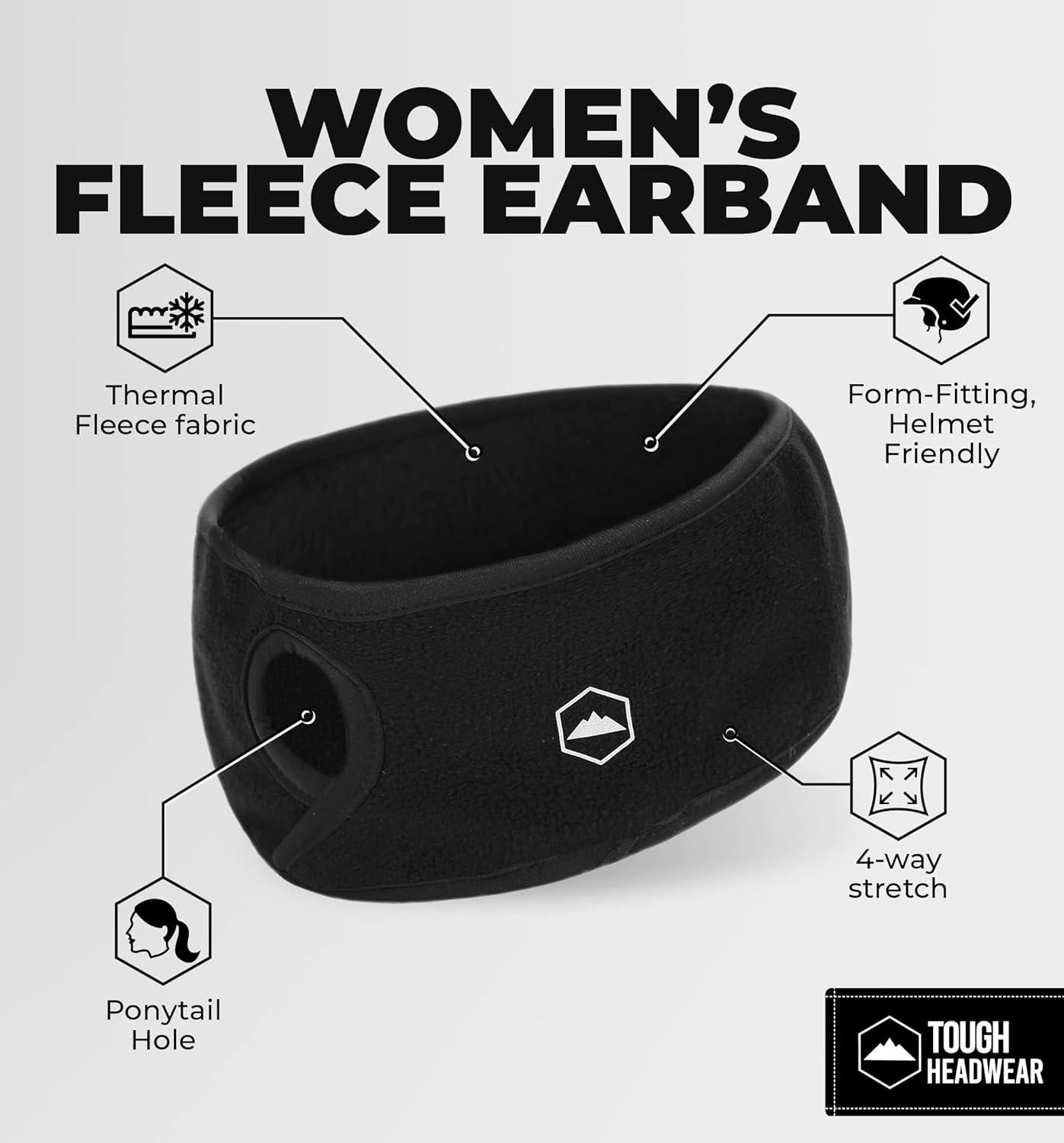 imageTough Headwear Winter Headbands for Women  Ear Warmers  Ear Muffs for Winter  Fleece Headband for Men ampamp Women for Cold WeatherPonytail Black