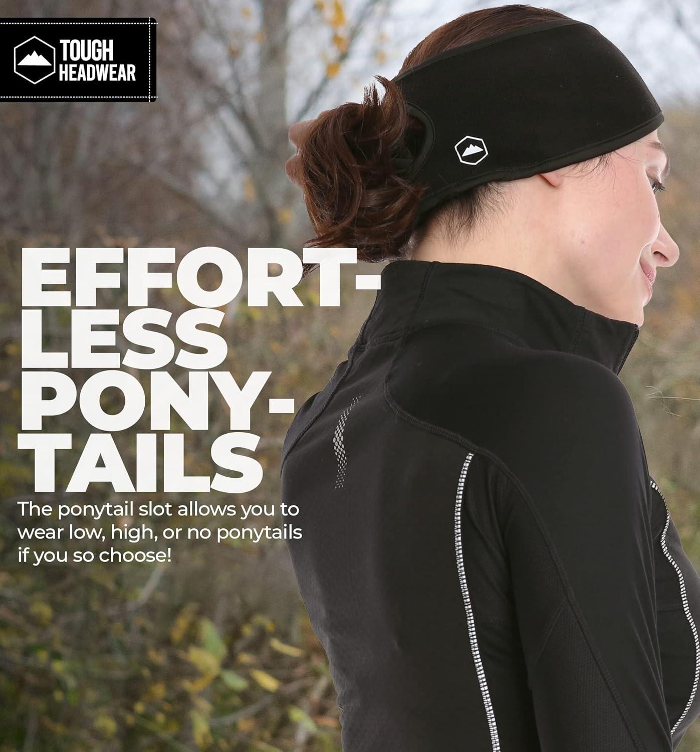 imageTough Headwear Winter Headbands for Women  Ear Warmers  Ear Muffs for Winter  Fleece Headband for Men ampamp Women for Cold WeatherPonytail Black