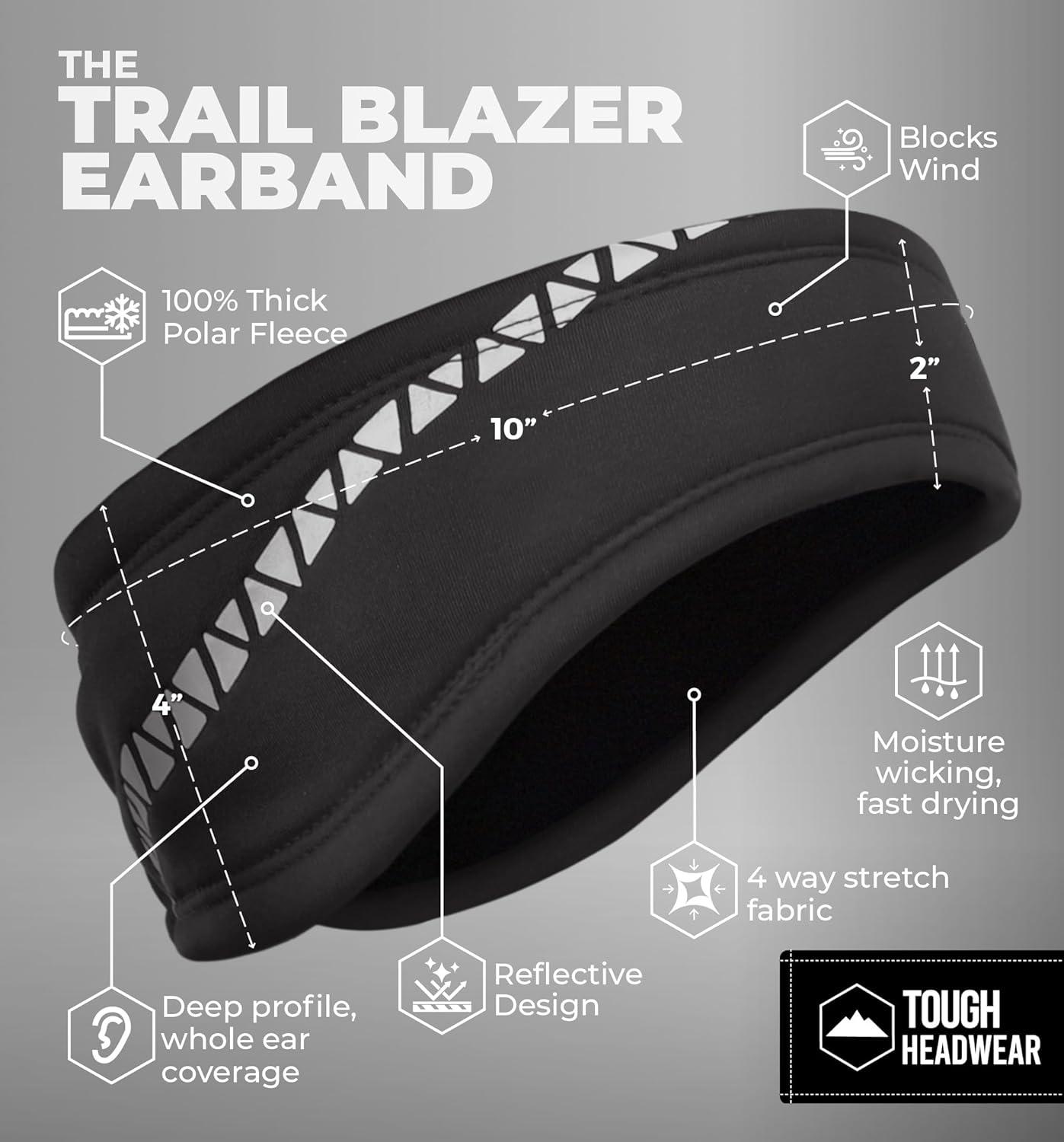 imageTough Headwear Winter Headbands for Women  Ear Warmers  Ear Muffs for Winter  Fleece Headband for Men ampamp Women for Cold WeatherReflective Black