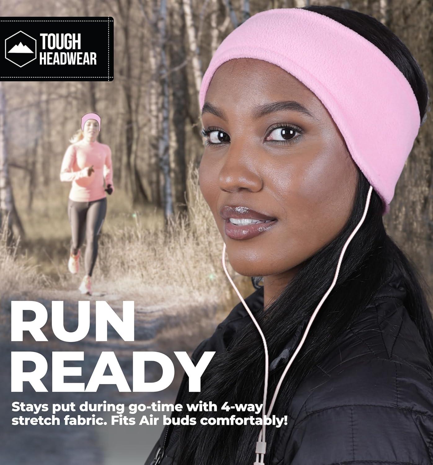 imageTough Headwear Winter Headbands for Women  Ear Warmers  Ear Muffs for Winter  Fleece Headband for Men ampamp Women for Cold Weatherpink