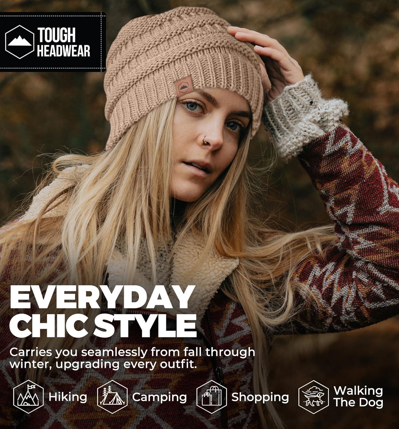 imageTough Headwear Womens Winter Hat  Warm Chunky Cable Knit Beanies  Winter Beanie Hats for Women Cold Weather  Beanies WomenBeige