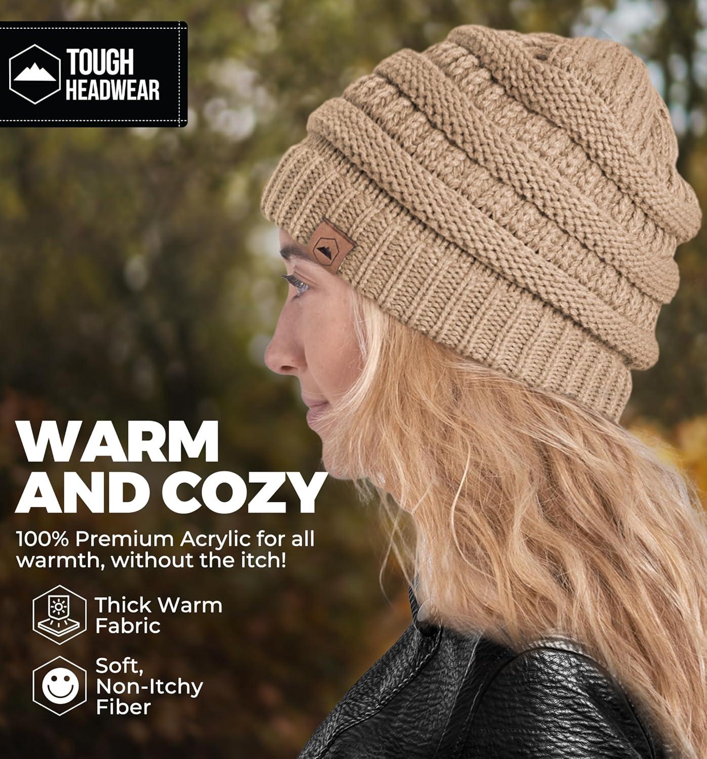imageTough Headwear Womens Winter Hat  Warm Chunky Cable Knit Beanies  Winter Beanie Hats for Women Cold Weather  Beanies WomenBeige