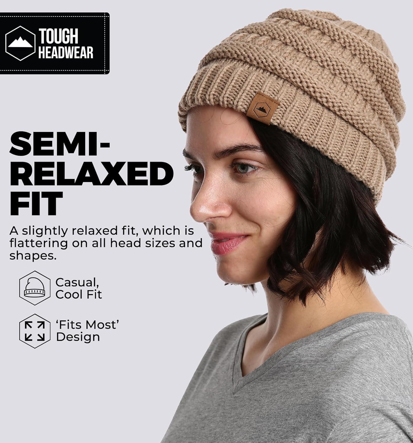 imageTough Headwear Womens Winter Hat  Warm Chunky Cable Knit Beanies  Winter Beanie Hats for Women Cold Weather  Beanies WomenBeige