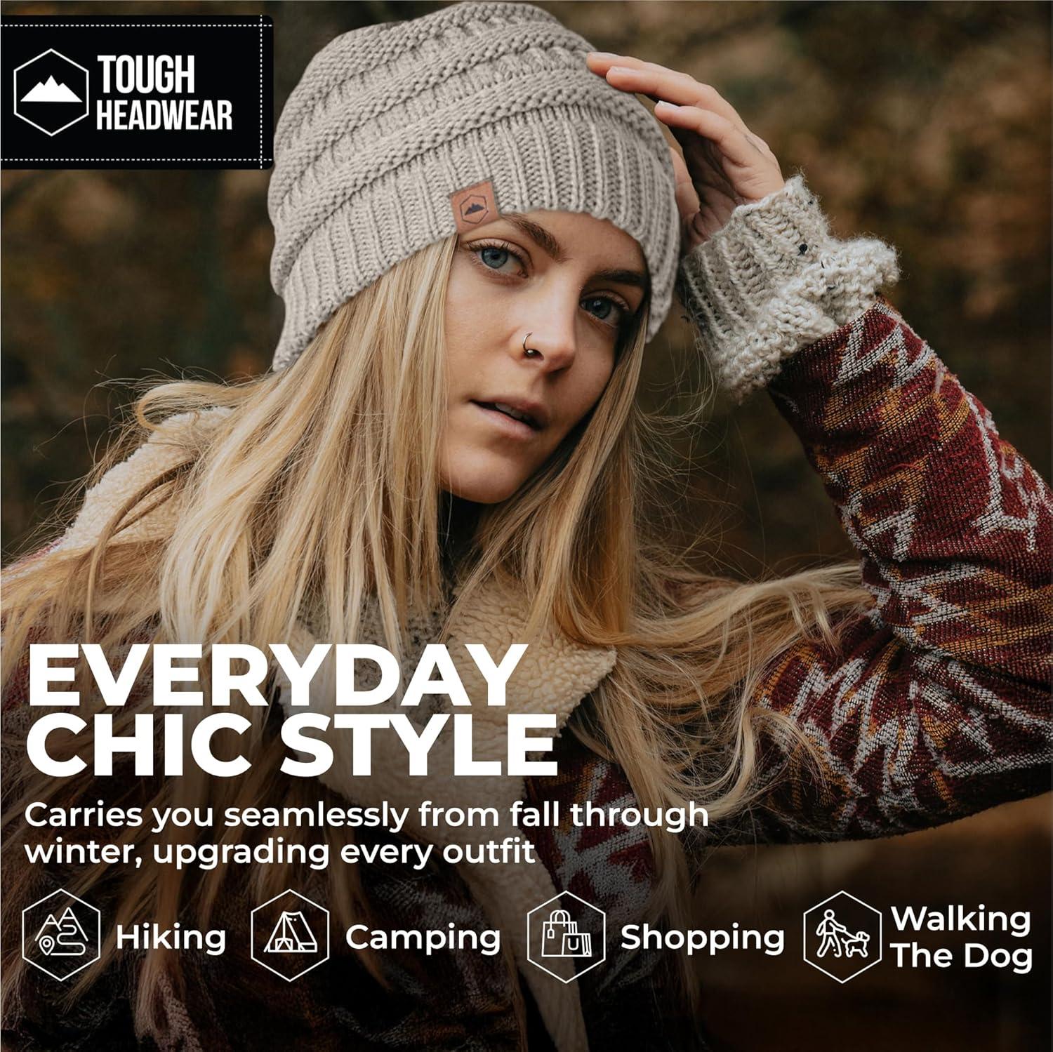 imageTough Headwear Womens Winter Hat  Warm Chunky Cable Knit Beanies  Winter Beanie Hats for Women Cold Weather  Beanies WomenBkbg