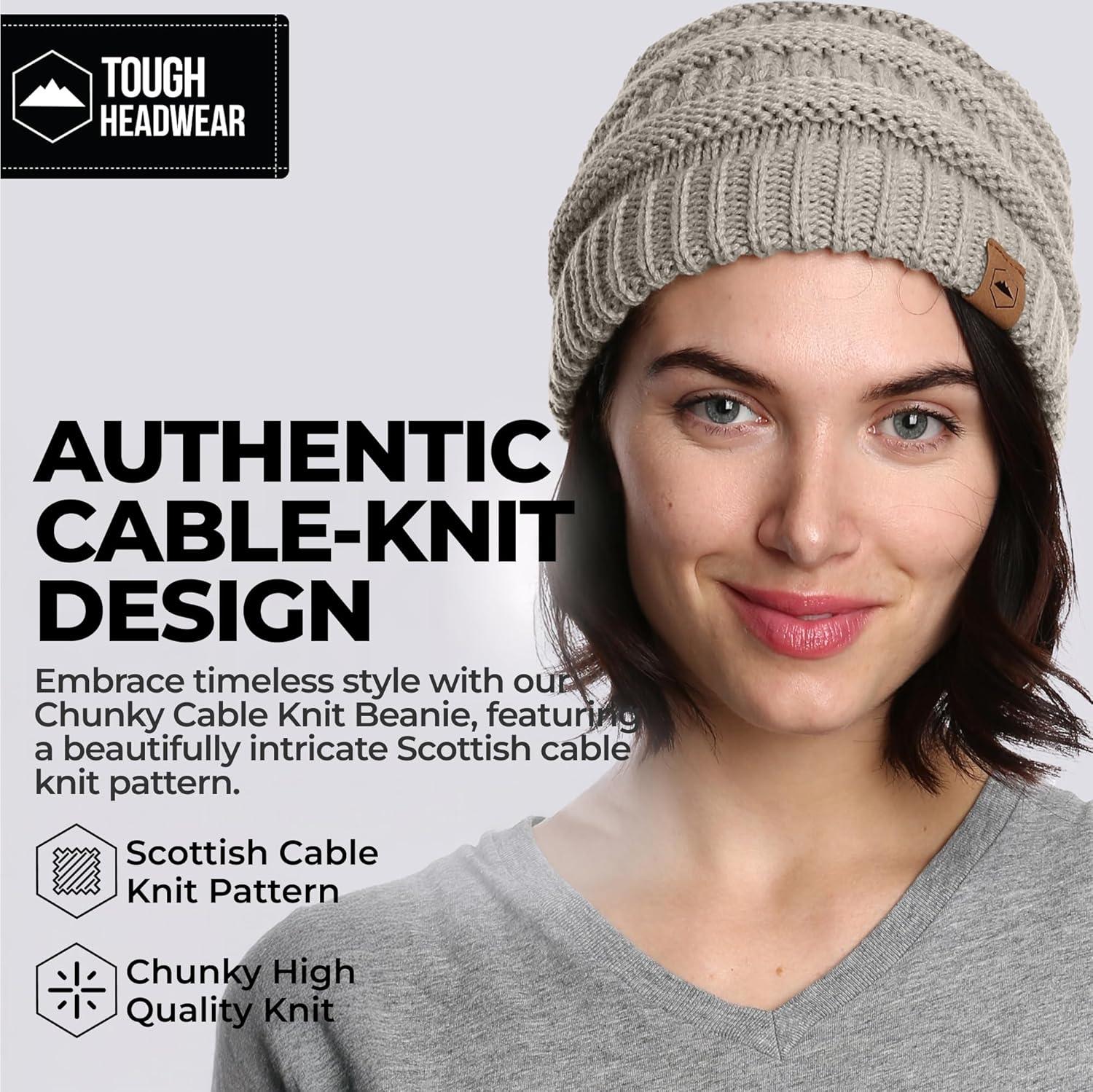 imageTough Headwear Womens Winter Hat  Warm Chunky Cable Knit Beanies  Winter Beanie Hats for Women Cold Weather  Beanies WomenBkbg