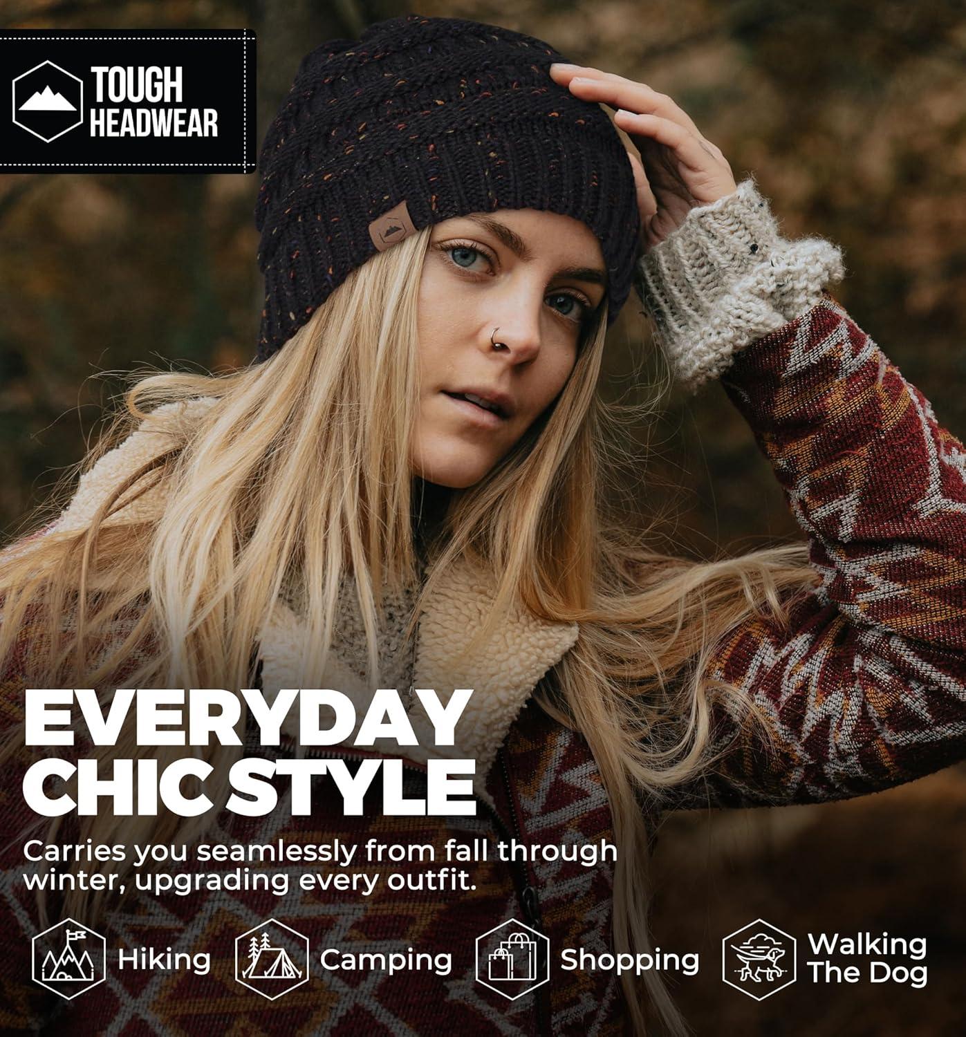 imageTough Headwear Womens Winter Hat  Warm Chunky Cable Knit Beanies  Winter Beanie Hats for Women Cold Weather  Beanies WomenBlack Confetti