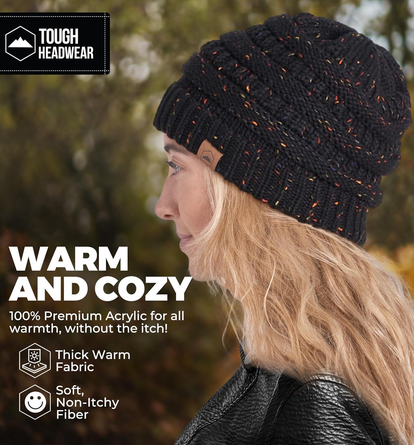 imageTough Headwear Womens Winter Hat  Warm Chunky Cable Knit Beanies  Winter Beanie Hats for Women Cold Weather  Beanies WomenBlack Confetti