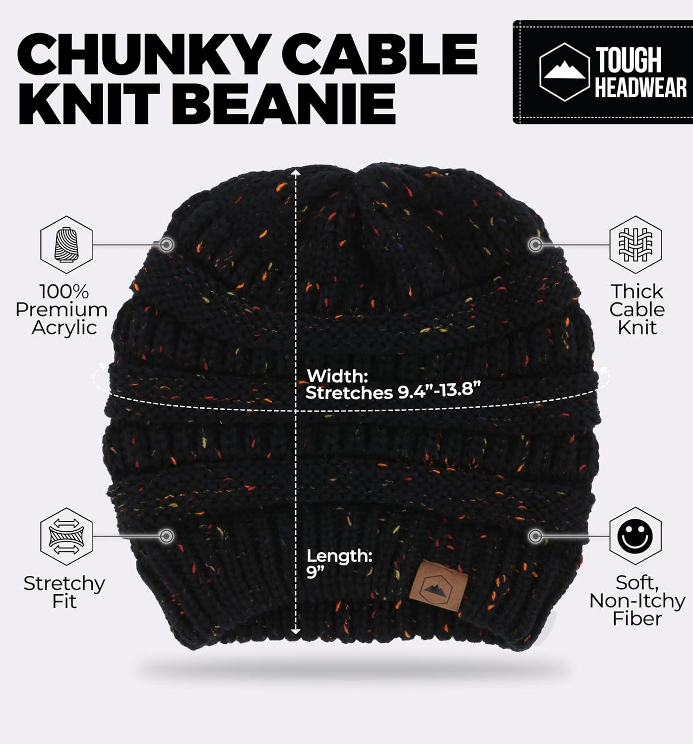 imageTough Headwear Womens Winter Hat  Warm Chunky Cable Knit Beanies  Winter Beanie Hats for Women Cold Weather  Beanies WomenBlack Confetti