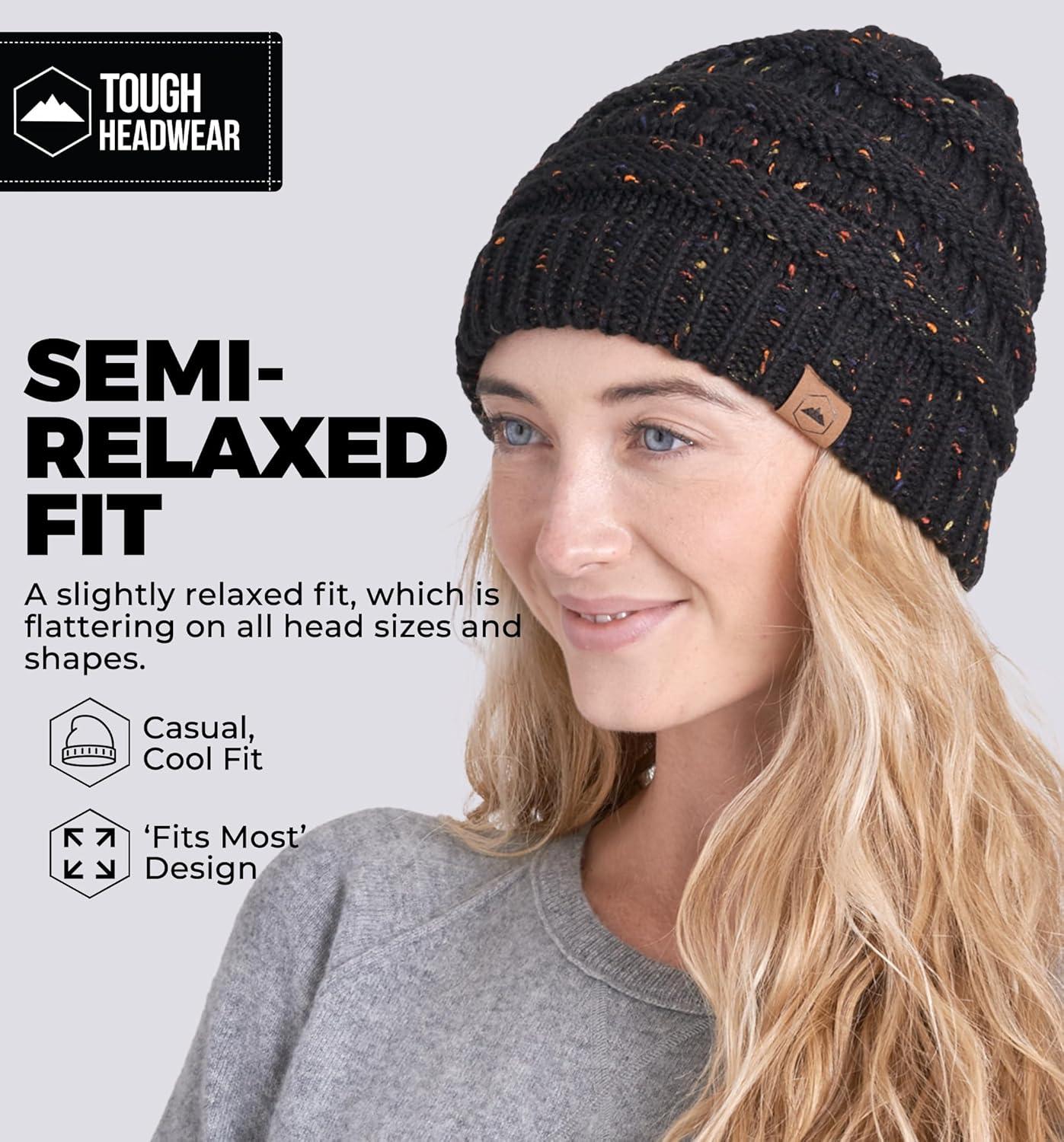 imageTough Headwear Womens Winter Hat  Warm Chunky Cable Knit Beanies  Winter Beanie Hats for Women Cold Weather  Beanies WomenBlack Confetti