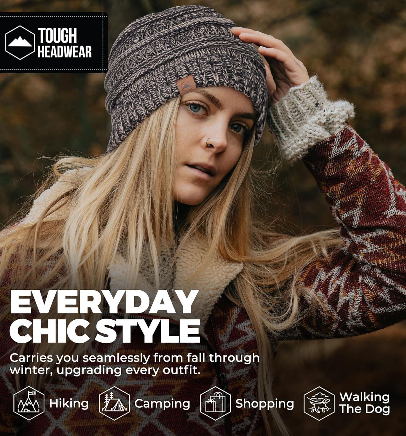 imageTough Headwear Womens Winter Hat  Warm Chunky Cable Knit Beanies  Winter Beanie Hats for Women Cold Weather  Beanies WomenBlack Gold Mix