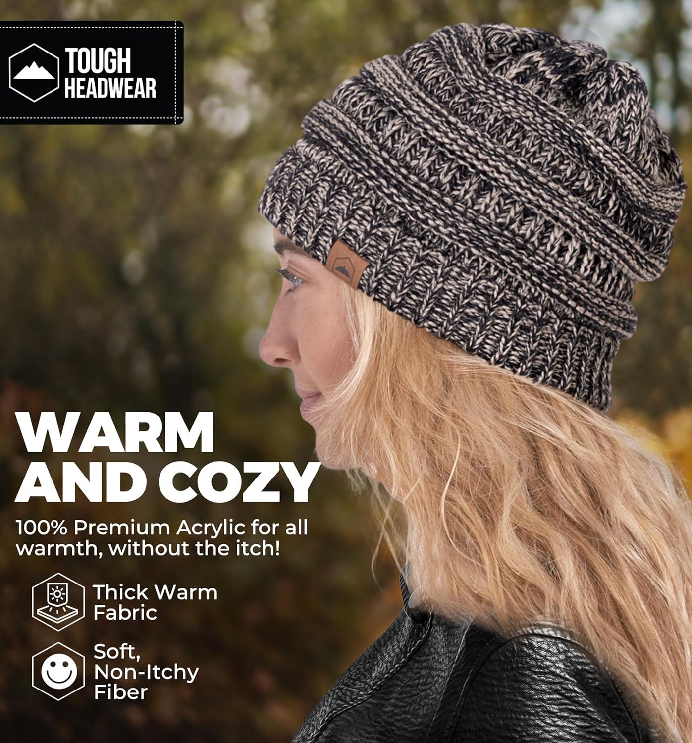 imageTough Headwear Womens Winter Hat  Warm Chunky Cable Knit Beanies  Winter Beanie Hats for Women Cold Weather  Beanies WomenBlack Gold Mix