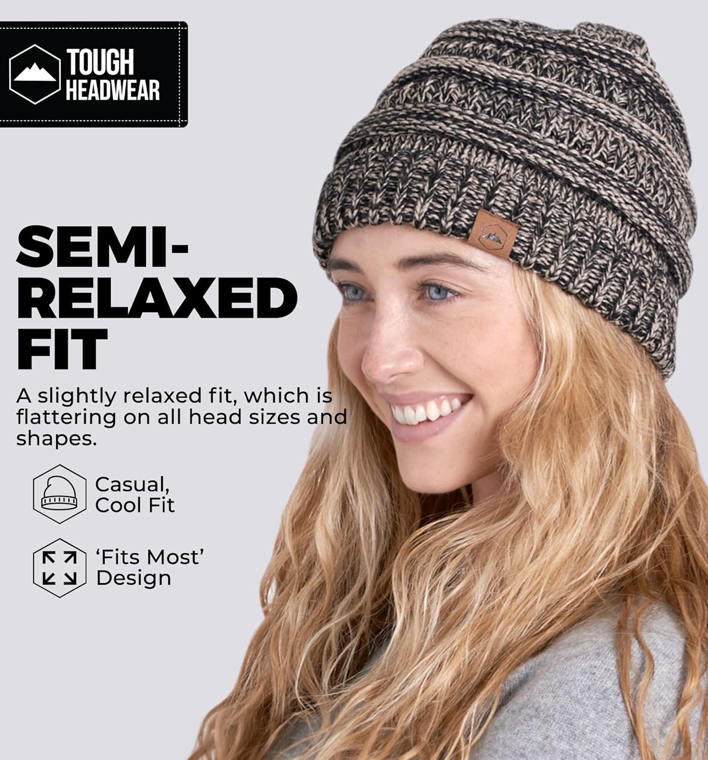 imageTough Headwear Womens Winter Hat  Warm Chunky Cable Knit Beanies  Winter Beanie Hats for Women Cold Weather  Beanies WomenBlack Gold Mix
