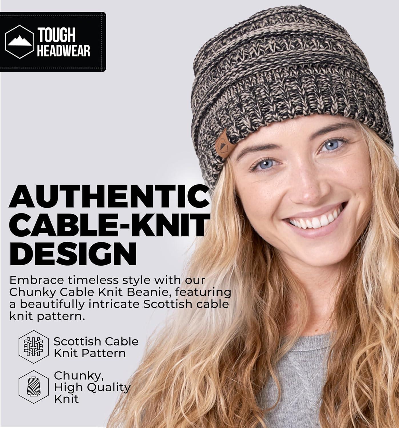 imageTough Headwear Womens Winter Hat  Warm Chunky Cable Knit Beanies  Winter Beanie Hats for Women Cold Weather  Beanies WomenBlack Gold Mix