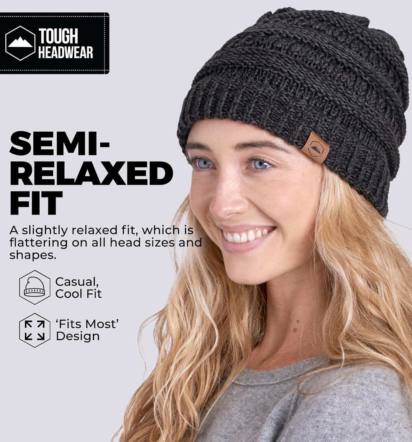 imageTough Headwear Womens Winter Hat  Warm Chunky Cable Knit Beanies  Winter Beanie Hats for Women Cold Weather  Beanies WomenBlack Gray