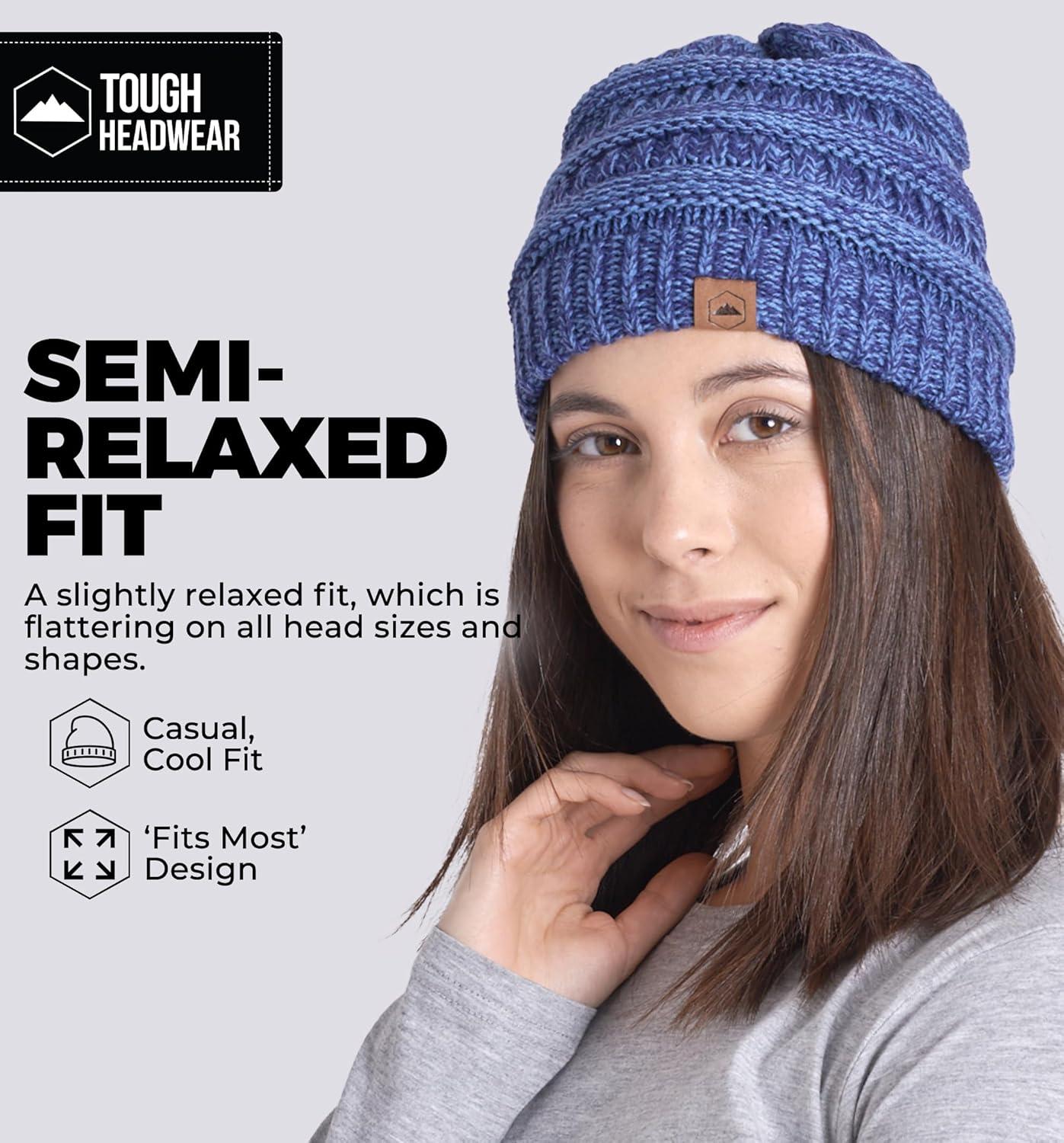 imageTough Headwear Womens Winter Hat  Warm Chunky Cable Knit Beanies  Winter Beanie Hats for Women Cold Weather  Beanies WomenBlue Melange