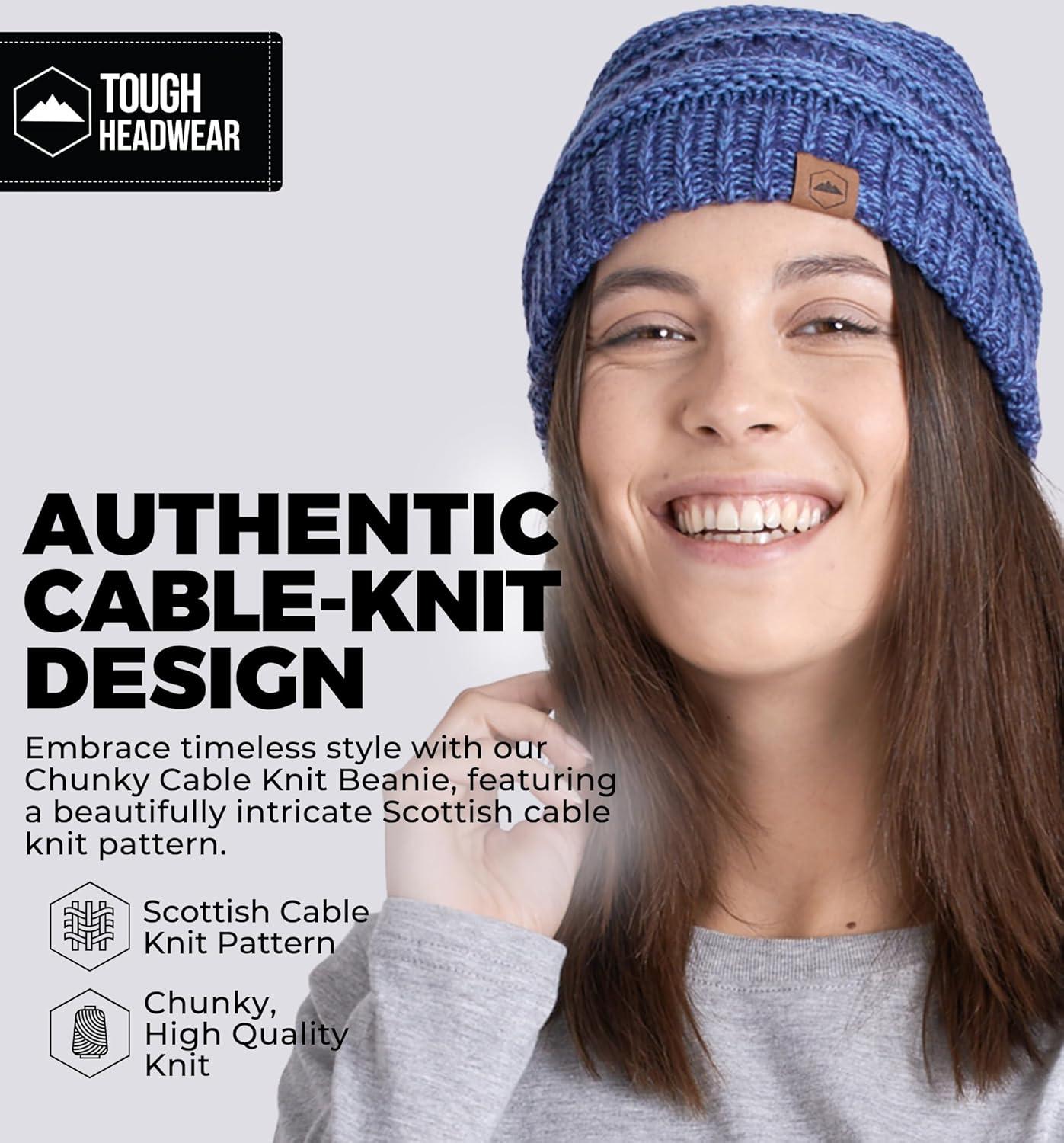 imageTough Headwear Womens Winter Hat  Warm Chunky Cable Knit Beanies  Winter Beanie Hats for Women Cold Weather  Beanies WomenBlue Melange