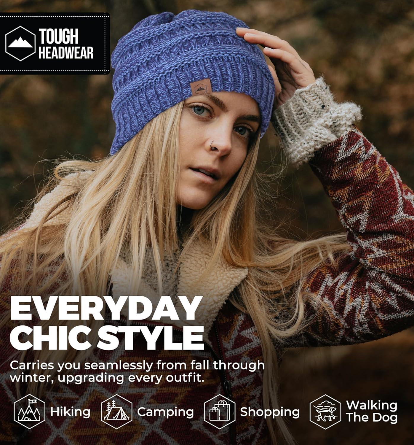 imageTough Headwear Womens Winter Hat  Warm Chunky Cable Knit Beanies  Winter Beanie Hats for Women Cold Weather  Beanies WomenBlue Melange