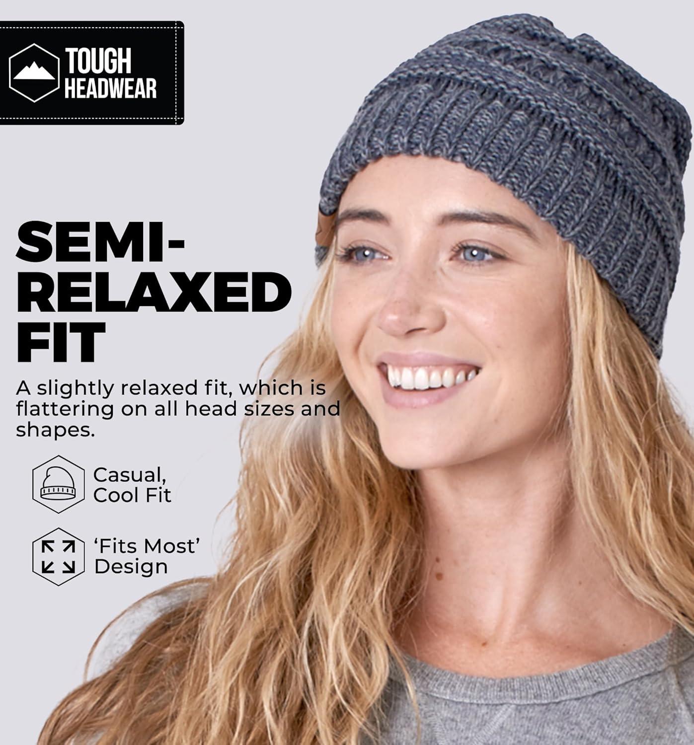 imageTough Headwear Womens Winter Hat  Warm Chunky Cable Knit Beanies  Winter Beanie Hats for Women Cold Weather  Beanies WomenGray Melange