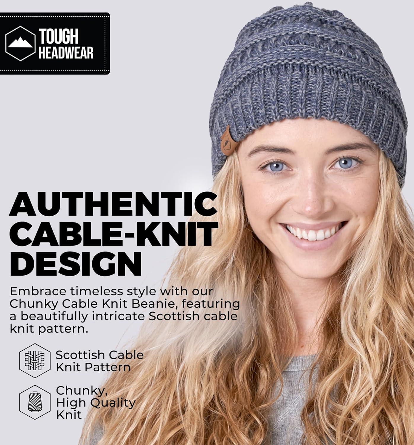 imageTough Headwear Womens Winter Hat  Warm Chunky Cable Knit Beanies  Winter Beanie Hats for Women Cold Weather  Beanies WomenGray Melange