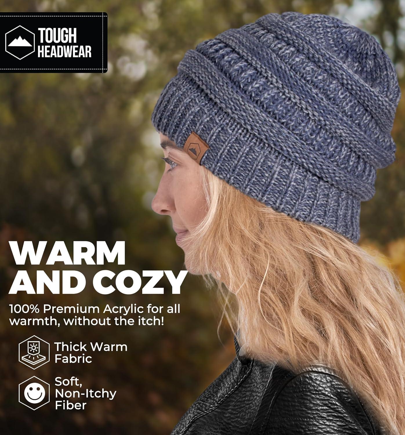 imageTough Headwear Womens Winter Hat  Warm Chunky Cable Knit Beanies  Winter Beanie Hats for Women Cold Weather  Beanies WomenGray Melange