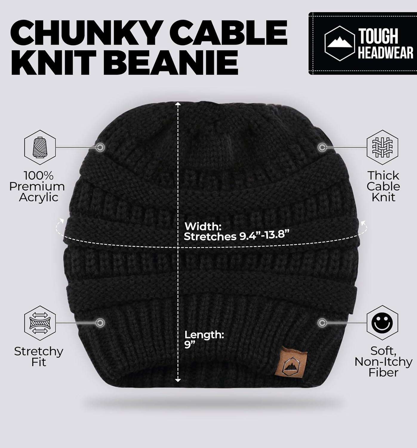 imageTough Headwear Womens Winter Hat  Warm Chunky Cable Knit Beanies  Winter Beanie Hats for Women Cold Weather  Beanies WomenMerino Wool  Black