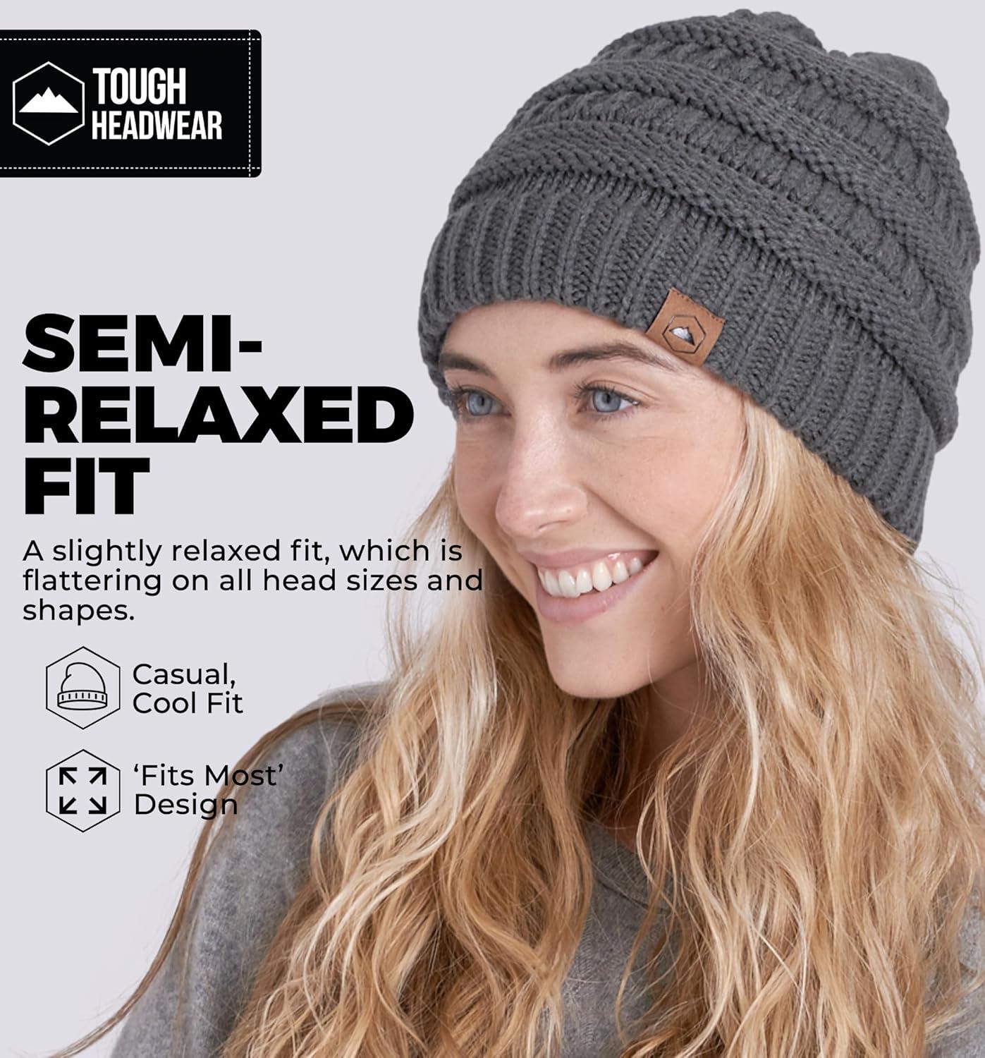 imageTough Headwear Womens Winter Hat  Warm Chunky Cable Knit Beanies  Winter Beanie Hats for Women Cold Weather  Beanies WomenMerino Wool  Dark Gray