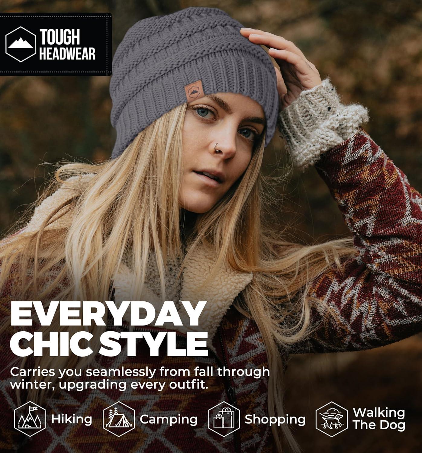 imageTough Headwear Womens Winter Hat  Warm Chunky Cable Knit Beanies  Winter Beanie Hats for Women Cold Weather  Beanies WomenMerino Wool  Dark Gray