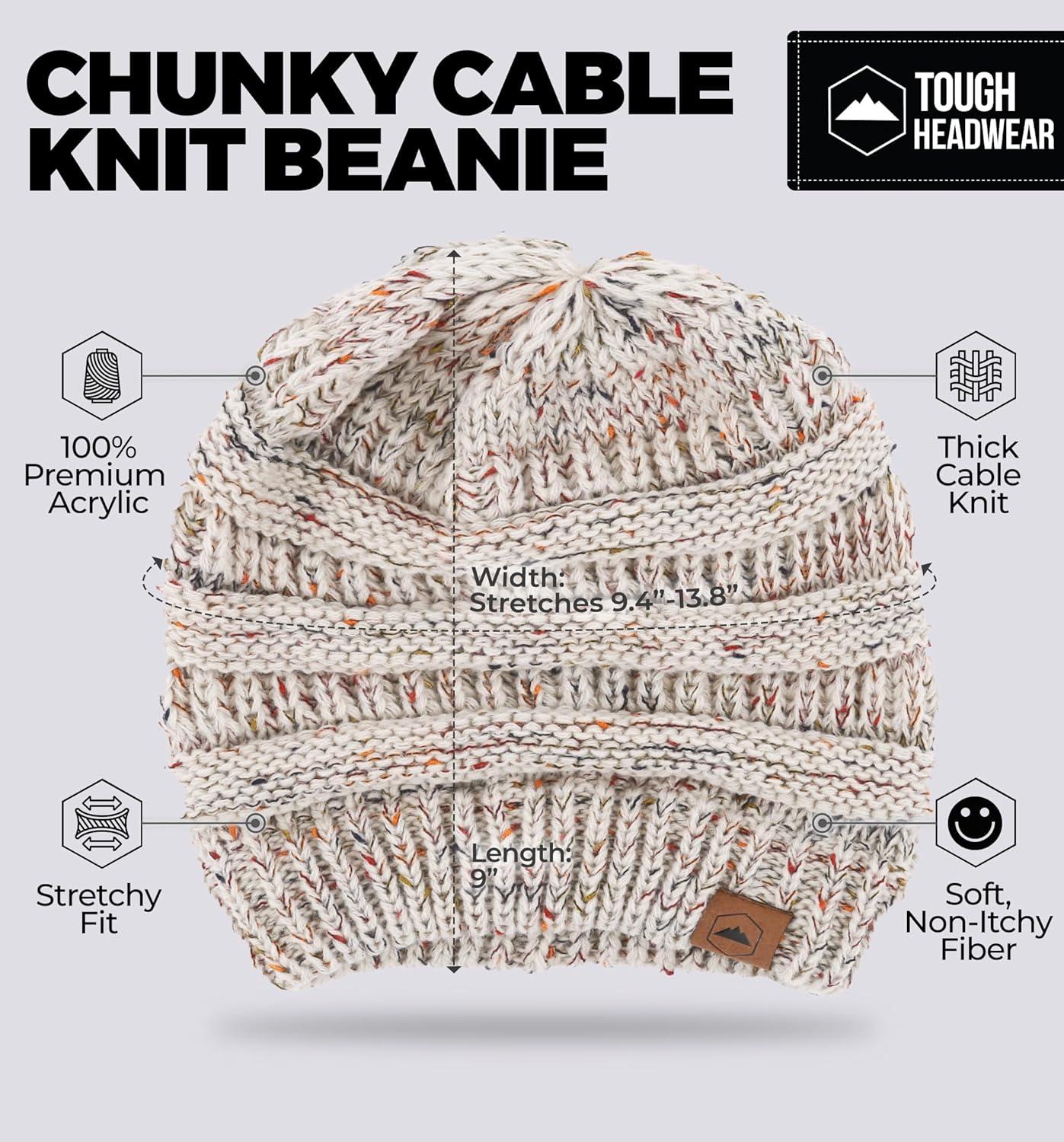 imageTough Headwear Womens Winter Hat  Warm Chunky Cable Knit Beanies  Winter Beanie Hats for Women Cold Weather  Beanies WomenOff White Confetti